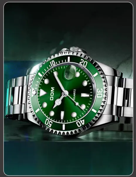 Design DOM Diver-Style Quartz Watch Black Silver Watches - 19