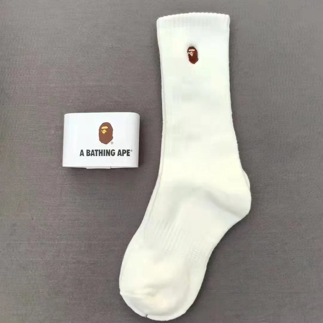 A Bathing Ape Classic Ape Head Embroidered Socks White - 10