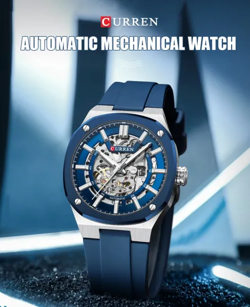 Design Curren Skeleton Automatic Watch Black Gold Watches - 8