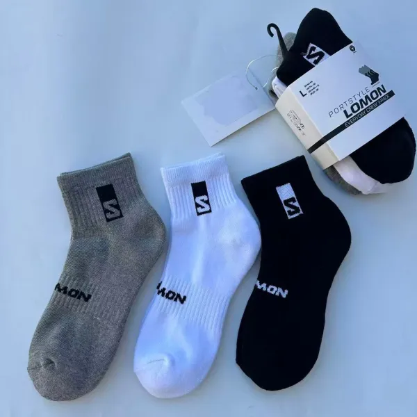 Design Lomon Portstyle Everyday Crew Socks 3-Pack in Gray, White, Black Socks - 1