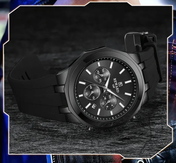 Design Reward VIP Chronograph Blue Silicone Strap Watch Watches - 16