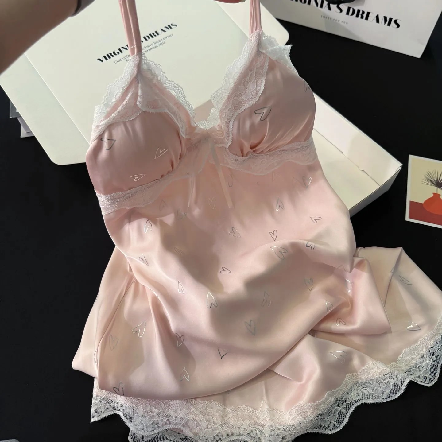 Design Virginia's Dreams Butterfly Lace Trim Satin Slip Dress Sleepwear - 20