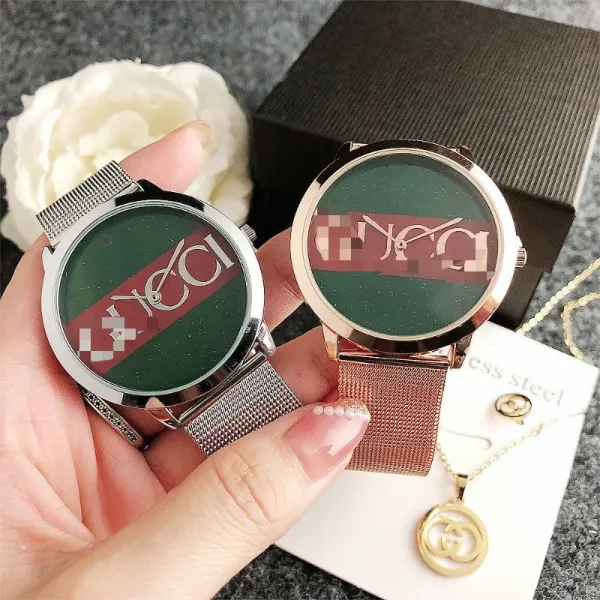 Gucci GG Marmont Green Red Stripe Stainless Steel Mesh Watch and Jewelry Set Watches - 9