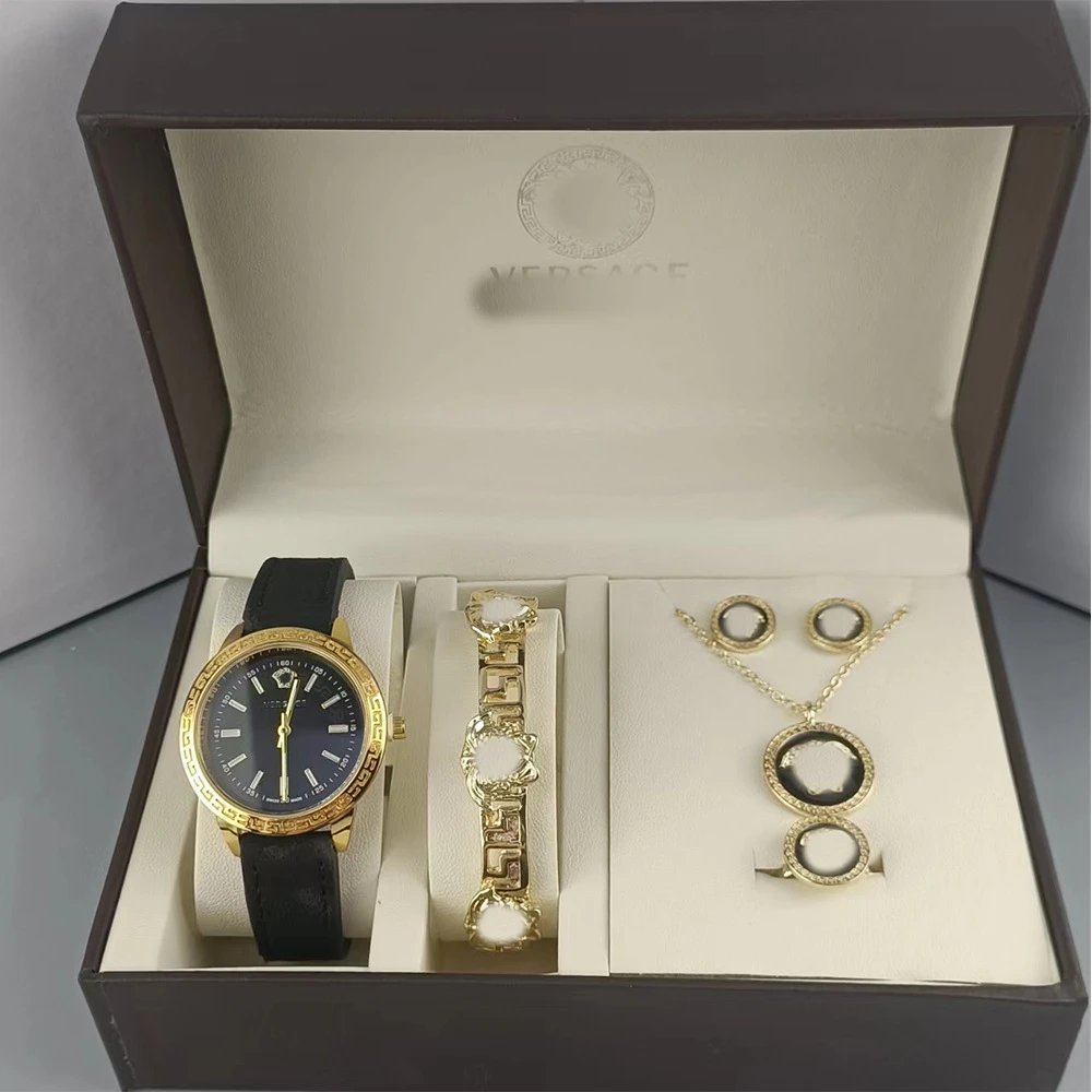 Versace Medusa Iconic Collection Gold-Tone Watch and Jewelry Set with Teal Leather Strap - 3