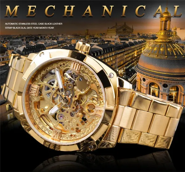 Design FORSINING Skeleton Mechanical Watch Black Steel Watches - 4