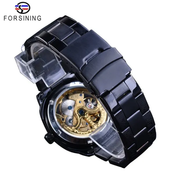 Design FORSINING Skeleton Mechanical Watch Black Steel Watches - 28