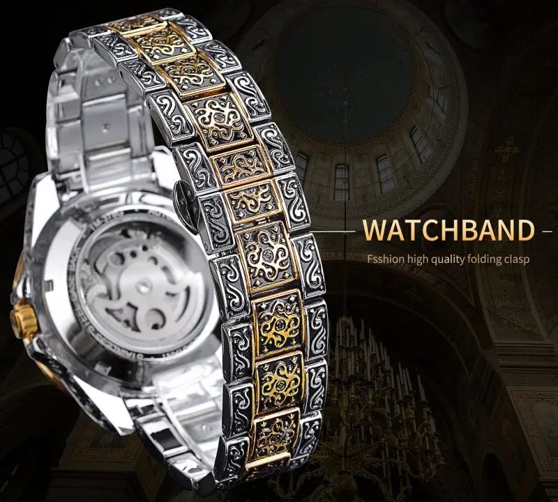Design Forsining Skeleton Moon Phase Mechanical Watch Gold Silver Blue Watches - 12