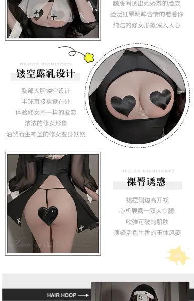 Design 654 Nun Costume Set Black and White Dress - 7
