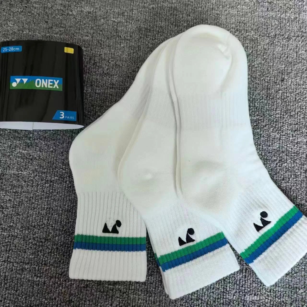 Design Yonex Tennis Socks White with Green and Blue Stripe Socks - 1