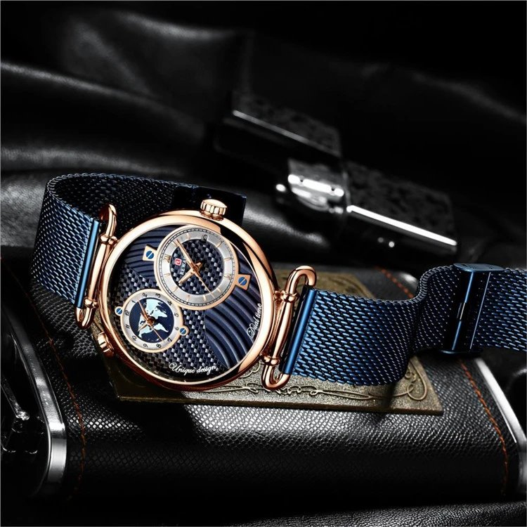 Design Reward Dual Time Carbon Fiber Dial Mechanical Watch Watches - 9