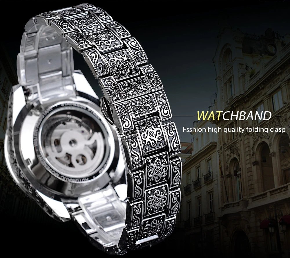 Design Forsining Skeleton Moon Phase Mechanical Watch Gold Silver Blue Watches - 21