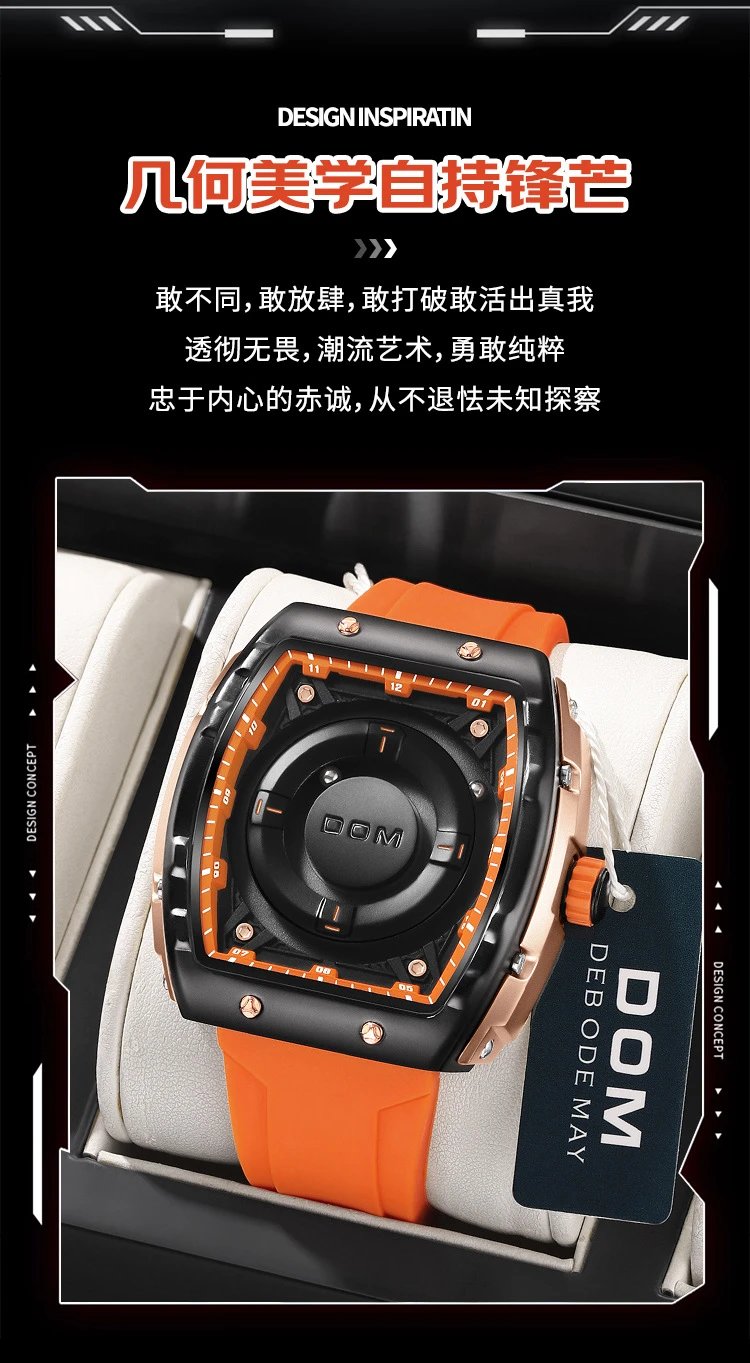 Design DOM Debo Demay Black Rose Gold Rubber Strap Watch Watches - 4