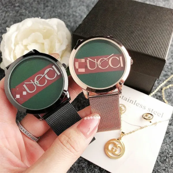 Gucci GG Marmont Green Red Stripe Stainless Steel Mesh Watch and Jewelry Set Watches - 7