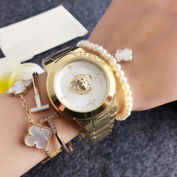 Versace Medusa Green Dial Gold-Tone Watch Watches - 9
