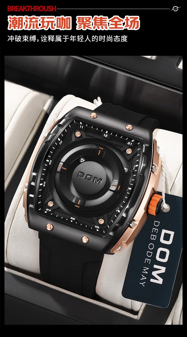 Design DOM Debo Demay Black Rose Gold Rubber Strap Watch Watches - 18