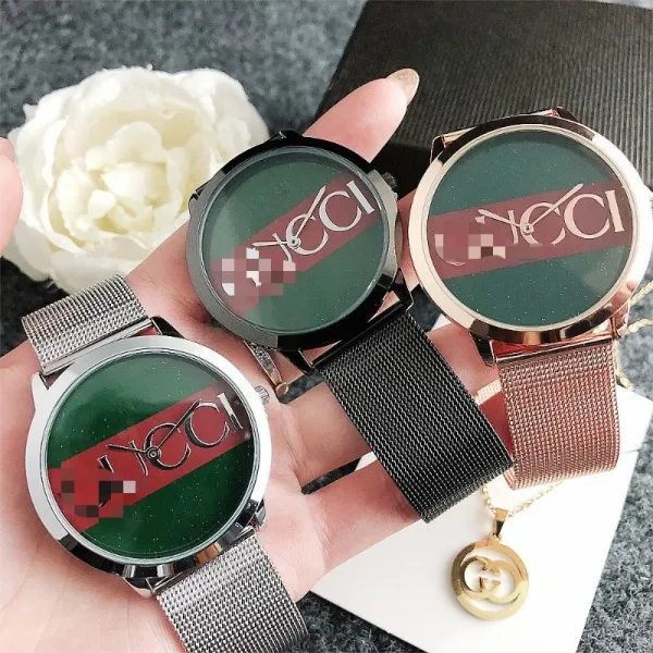 Gucci GG Marmont Green Red Stripe Stainless Steel Mesh Watch and Jewelry Set Watches - 10