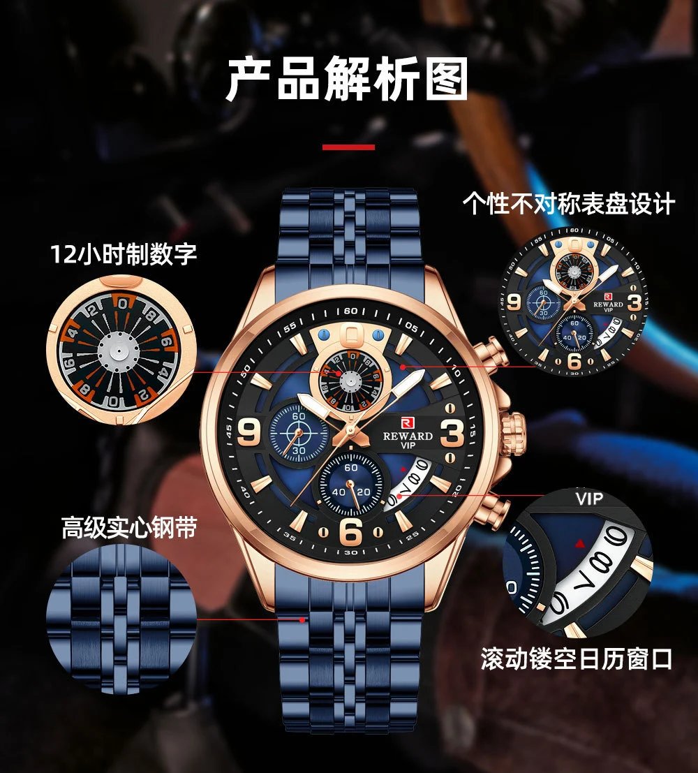 Design Reward VIP Chronograph Stainless Steel Black Dial Watch Watches - 6