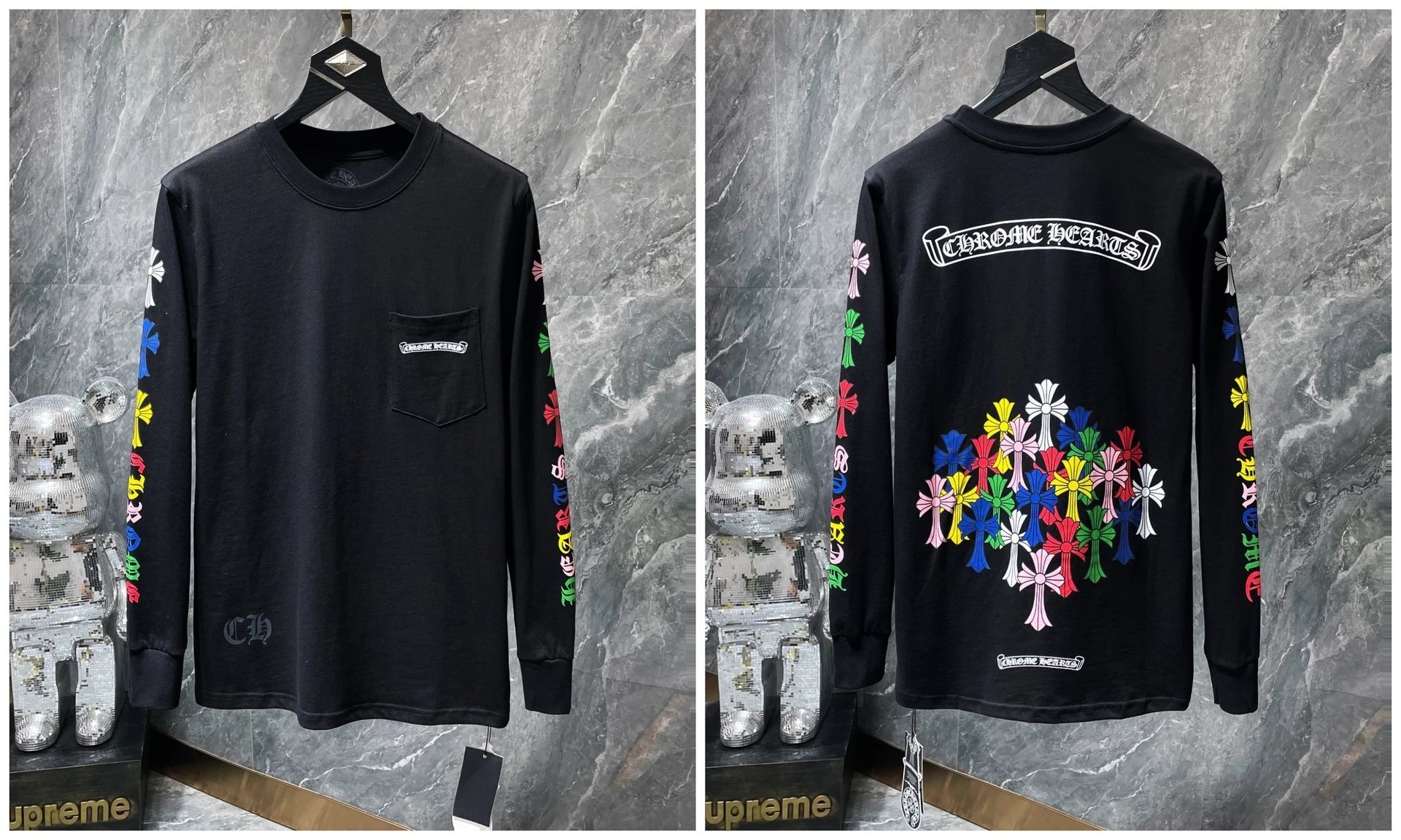 Chrome Hearts Cross Embroidery Long Sleeve Tee Black T-Shirts - 43