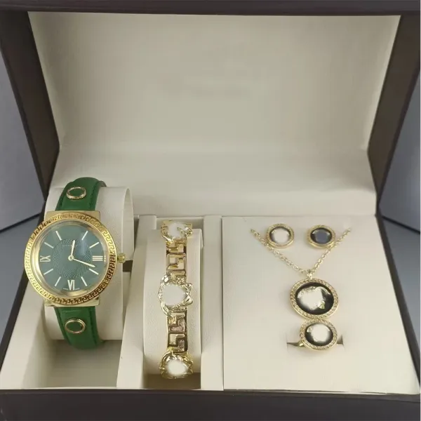 Versace Medusa Icon Set Green Gold Jewelry and Watch - 6