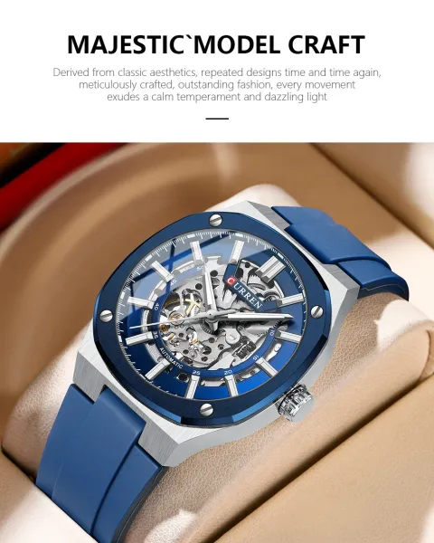 Design Curren Skeleton Automatic Watch Black Gold Watches - 3