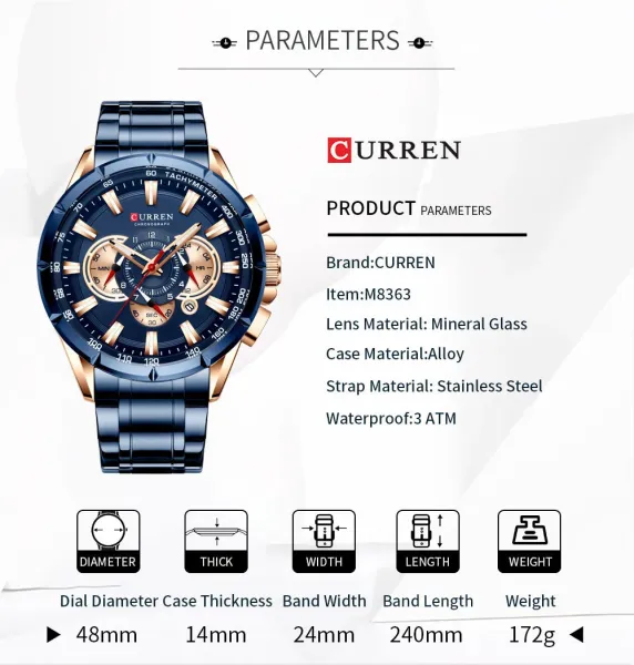 Design Curren Chronograph Black Dial Silver Stainless Steel Watch Watches - 4