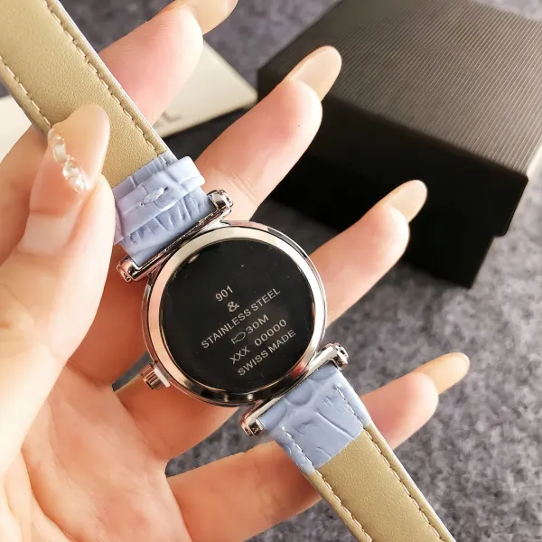 Design Quartz Watch with Crystal Bezel and Gray Leather Strap Watches - 12