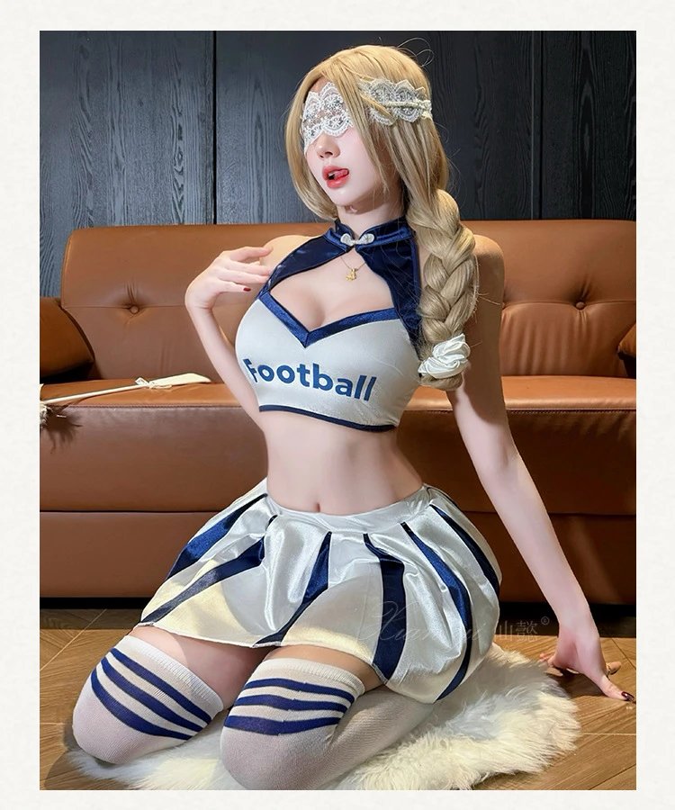 Design Cheerleader Costume Set Blue + White Socks - 16
