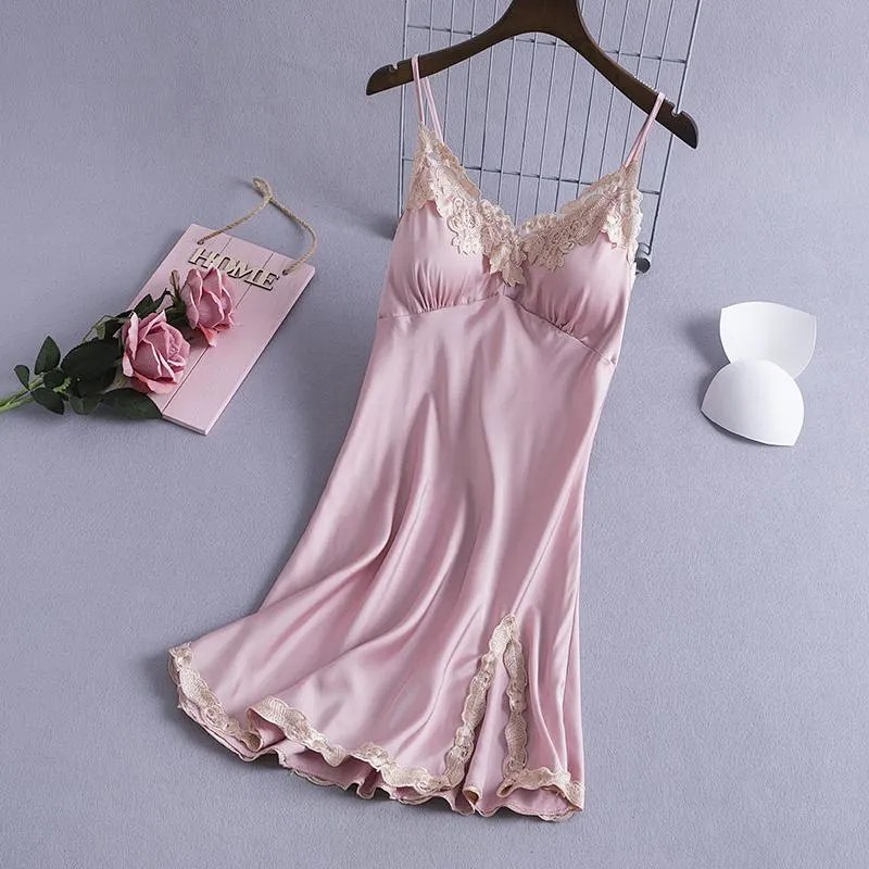 Lace-Trimmed Satin Robe and Slip Set White Beige Sleepwear