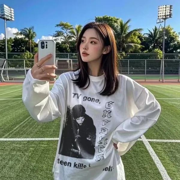 Design Nirvana 'Teen Spirit' Graphic Long-Sleeve T-Shirt White - 1