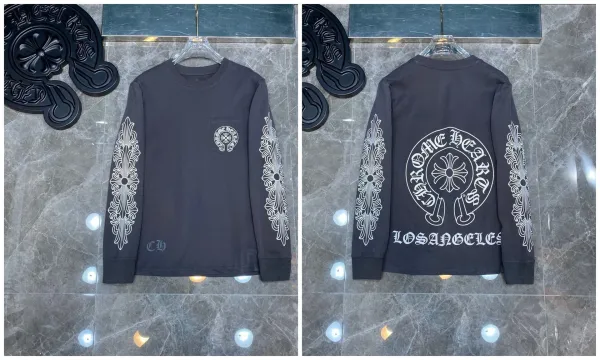 Chrome Hearts Long Sleeve T-Shirt Black with White Ornamental Print - 1