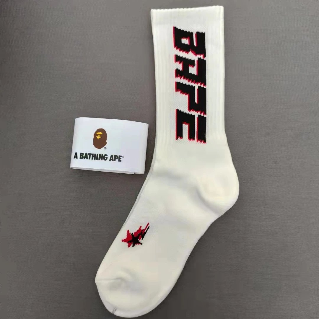 A Bathing Ape Pixel BAPE Socks White