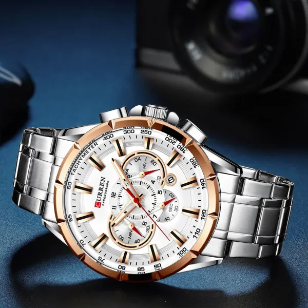 Design Curren Chronograph Black Dial Silver Stainless Steel Watch Watches - 20