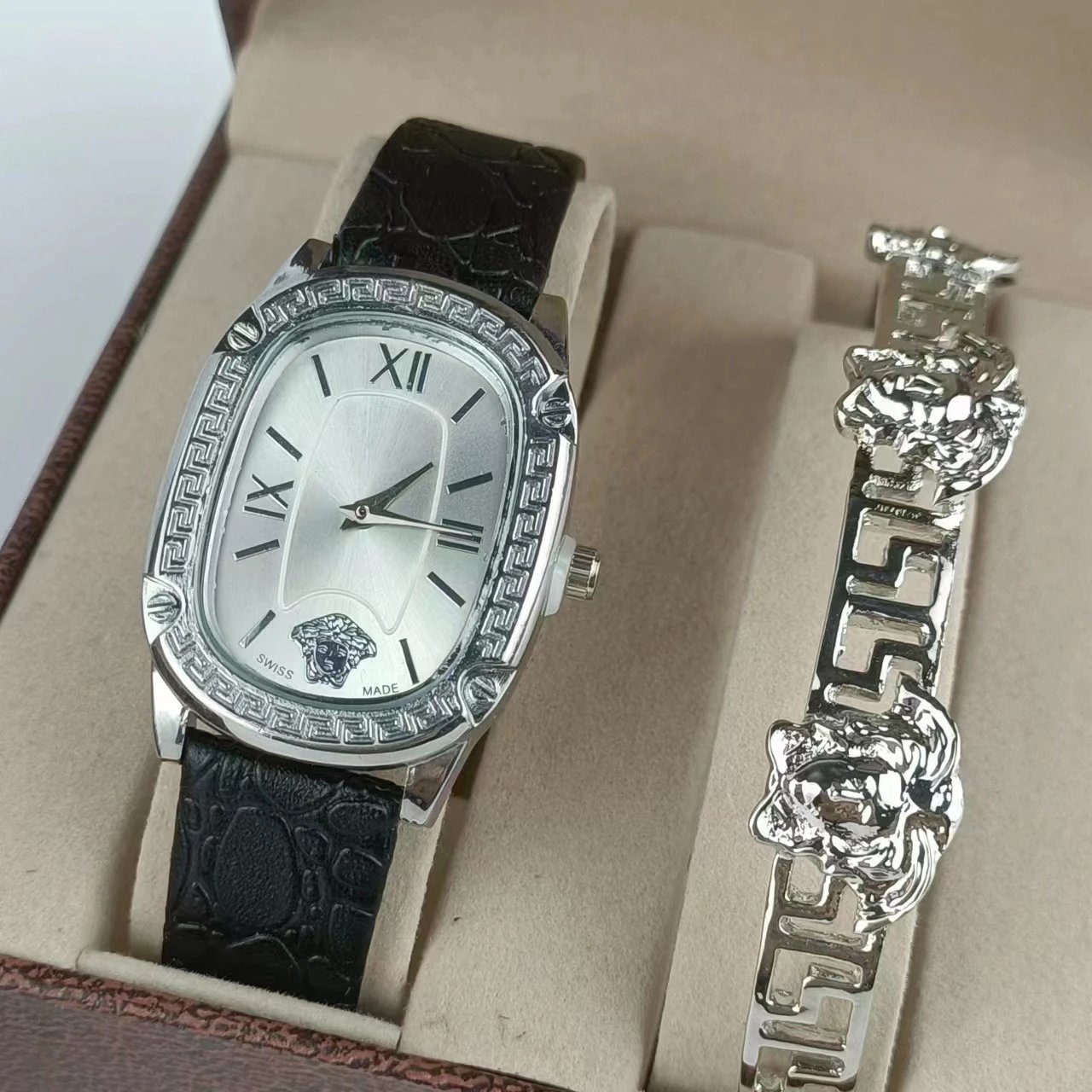 Versace Palazzo Empire Silver Watch with Black Alligator Strap and Medusa Bracelet Watches - 3