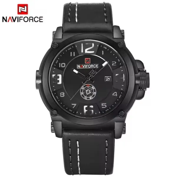 Design Naviforce Military-Style Black Leather Strap Quartz Watch Watches - 1