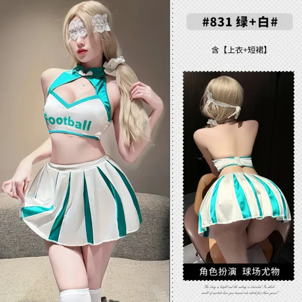 Design #831 Green + White Cheerleader Costume Set - 1