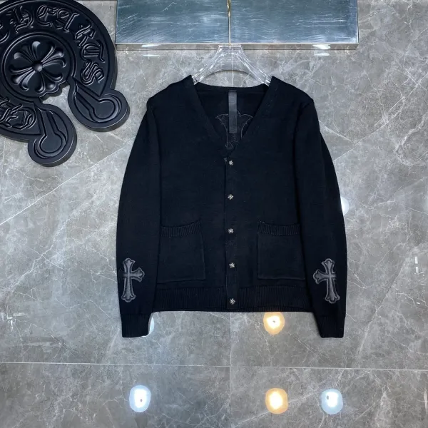 Chrome Hearts Cross Embroidered V-Neck Cardigan Black - 1