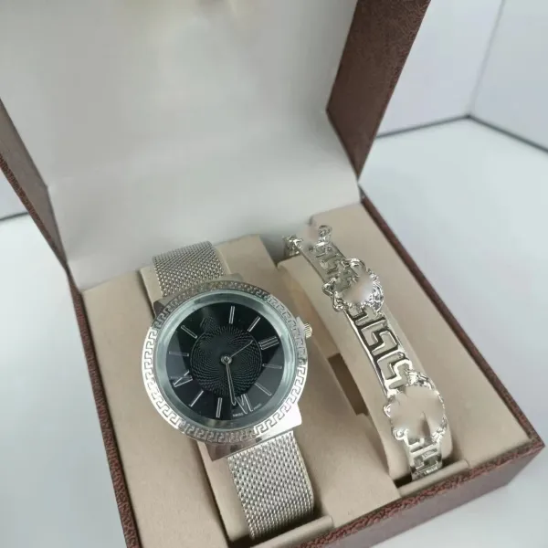 Versace La Greca Green Dial Mesh Watch and Medusa Bracelet Set Watches - 3