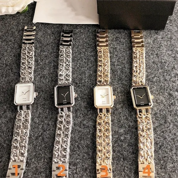 Design Rectangular Chain Link Watch Gold Tone with Mother-of-Pearl Dial Watches - 12