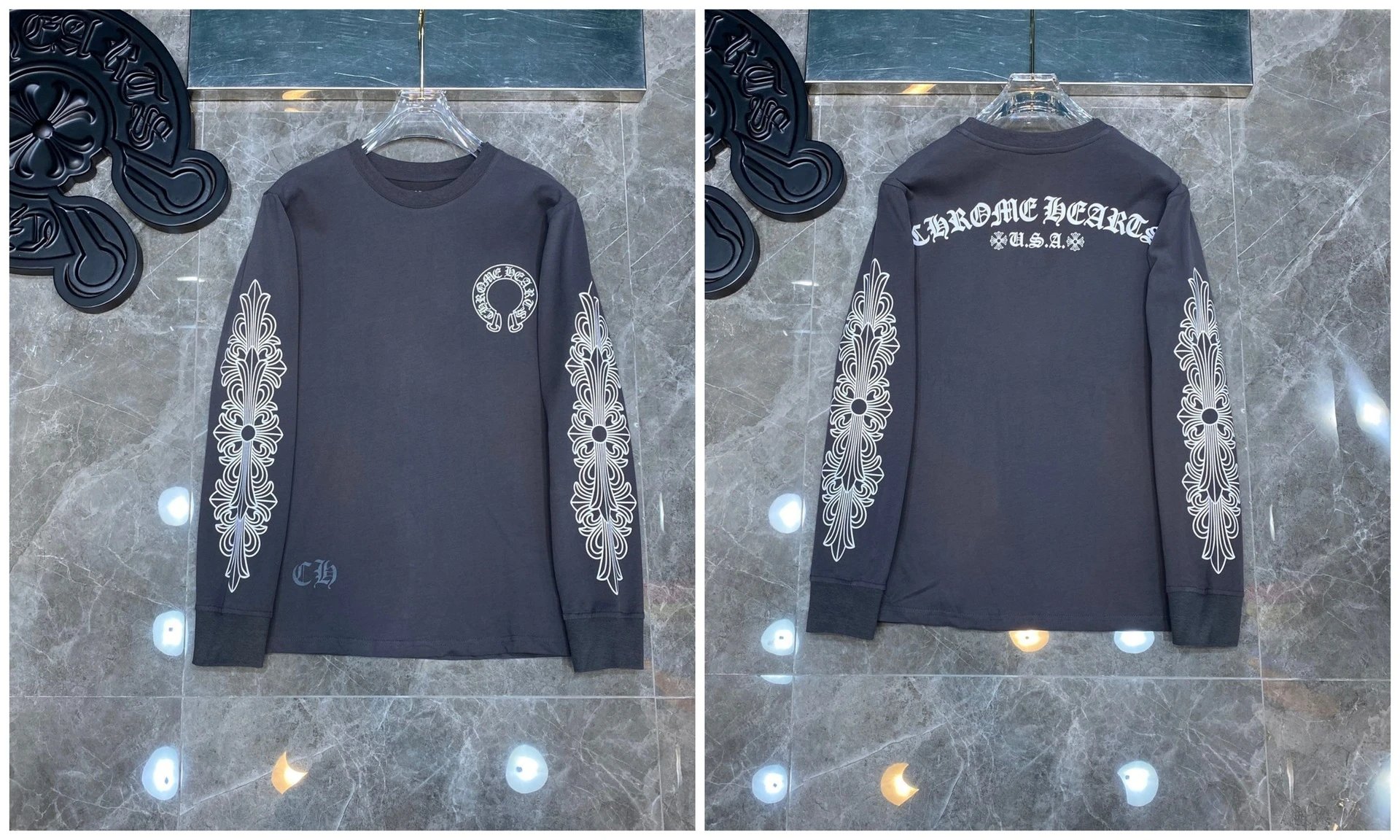 Chrome Hearts Cross Embroidery Long Sleeve Tee Black T-Shirts - 39