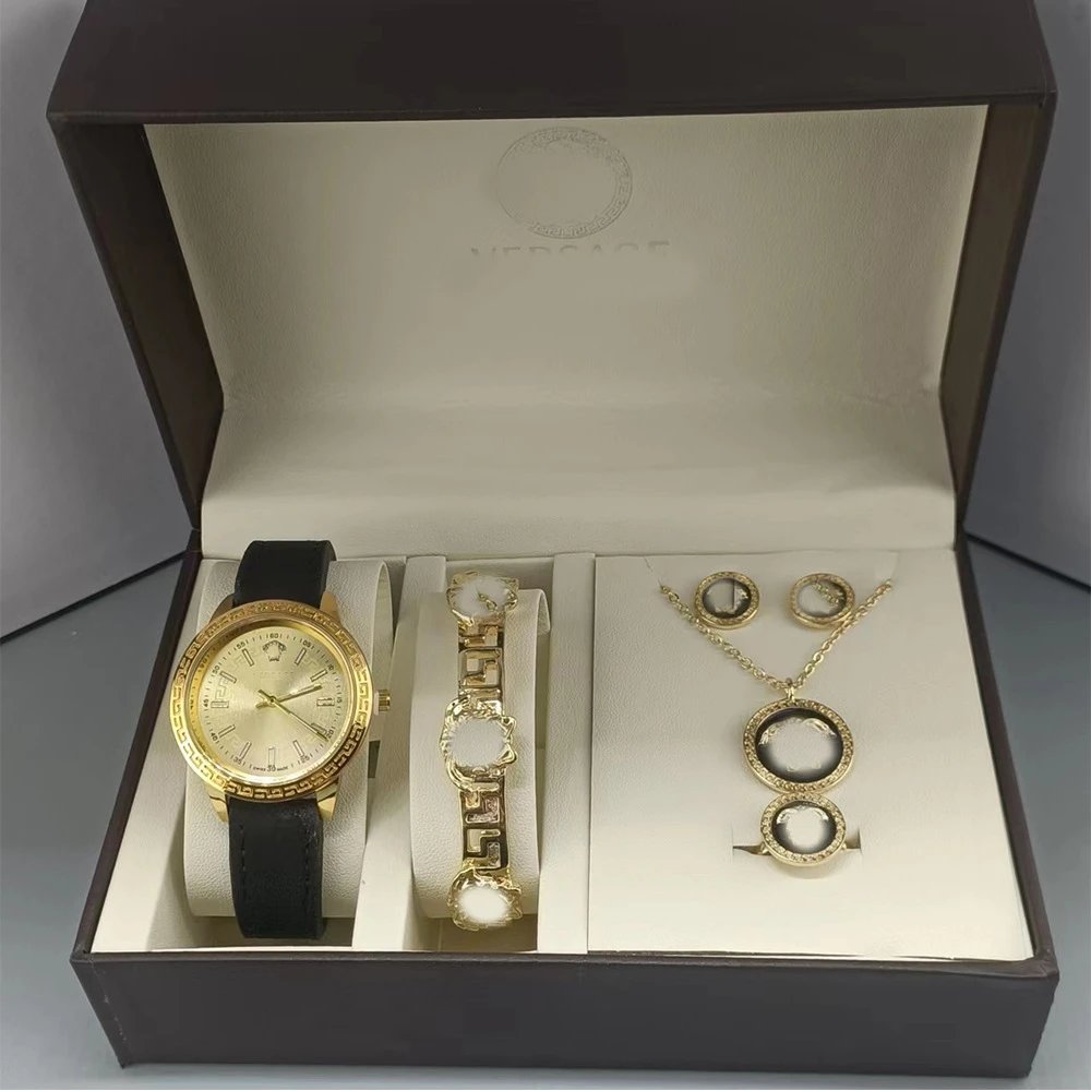 Versace Medusa Iconic Collection Gold-Tone Watch and Jewelry Set with Teal Leather Strap - 2