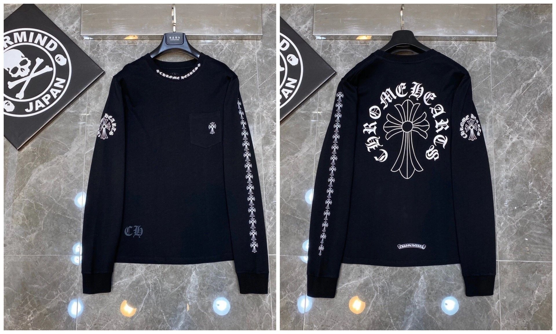 Chrome Hearts Cross Embroidery Long Sleeve Tee Black T-Shirts - 42