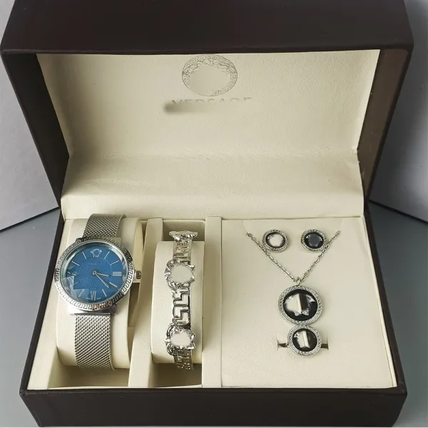 Versace Medusa Blue Dial Watch and Jewelry Set - 1