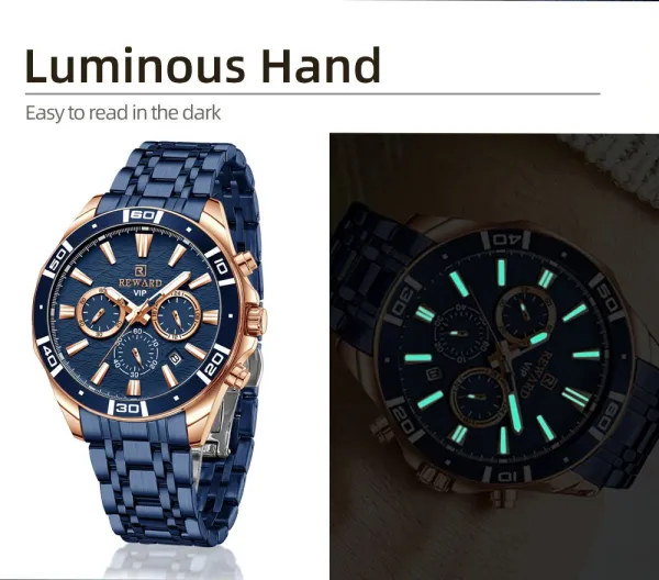 Design Reward VIP Chronograph Black and Blue Steel Watch Watches - 12