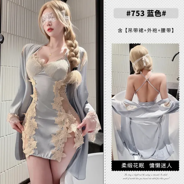 Design #753 Blue Lace Trim Sleepwear Set - 1