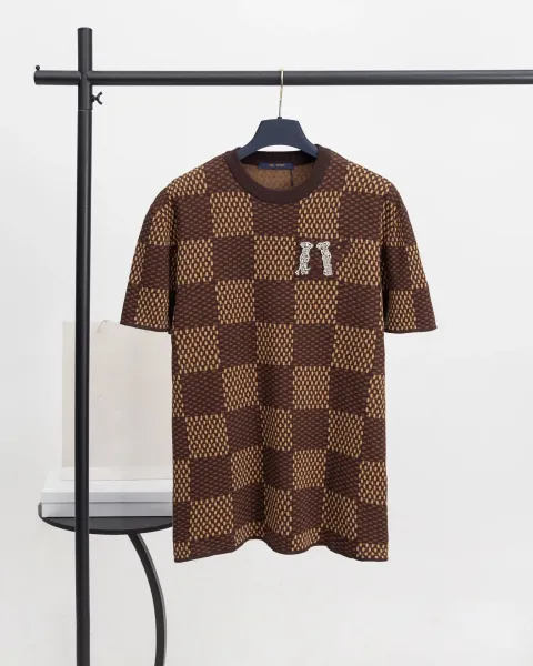 Off-White Checker Knit T-Shirt Navy Green - 4