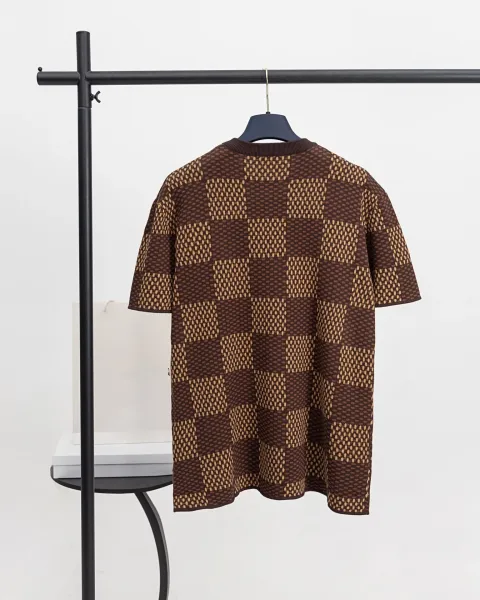 Off-White Checker Knit T-Shirt Navy Green - 5