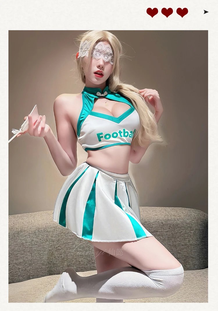 Design Cheerleader Costume Set Blue + White Socks - 18