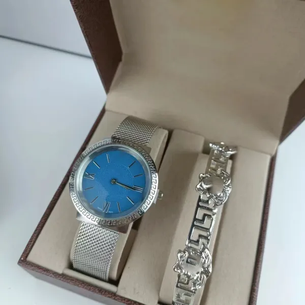 Versace La Greca Green Dial Mesh Watch and Medusa Bracelet Set Watches - 4