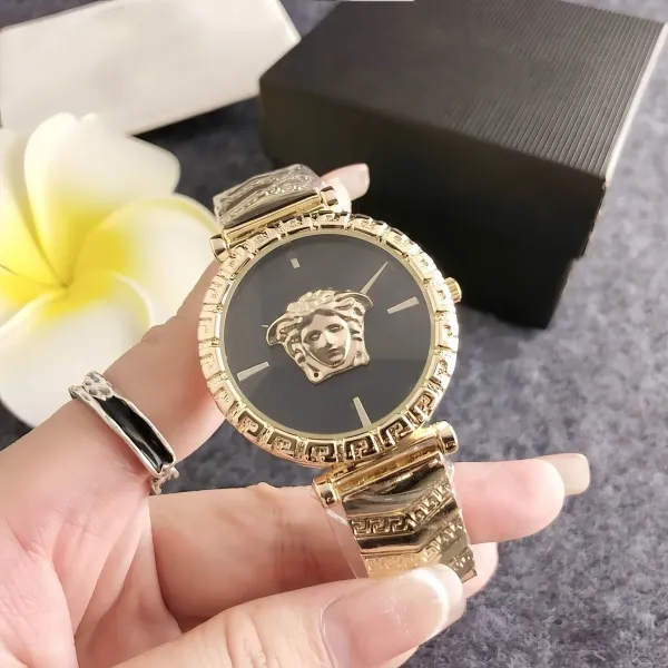 Versace Medusa Head Gold-Tone Quartz Watch Black Dial Watches - 1