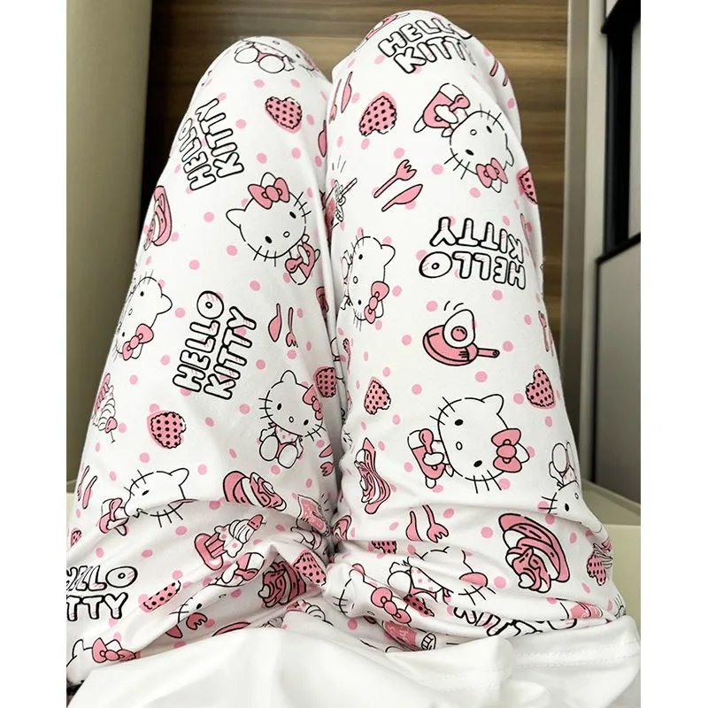 Hello Kitty All-Over Print Lounge Pants White Pink Sleepwear